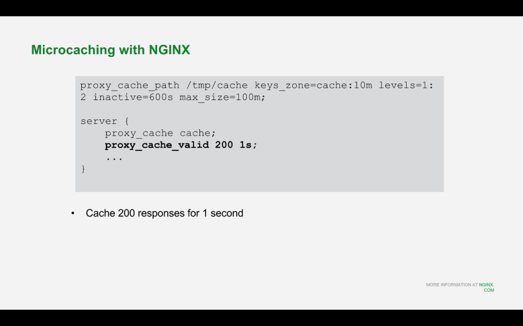 Use the 'proxy_cache_valid' directive to enable microcaching for drupal 8 [NGINX webinar about Drupal 8 performance, Feb 2016]