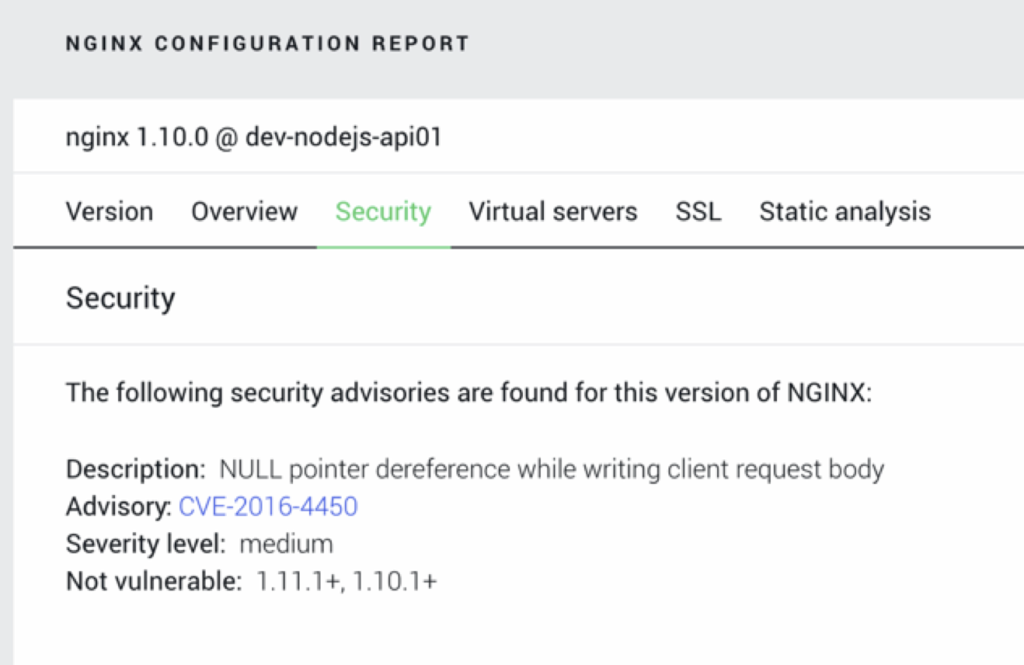 NGINX Amplify configuration report helps you manage software updates and security