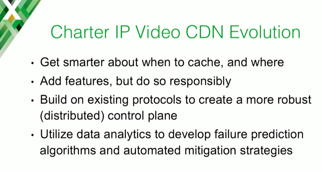 Possible improvements to the Charter Communications web cache server and CDN including improving decisions about when (and when not) to cache and using data analytics to predict failures and mitigate them automatically