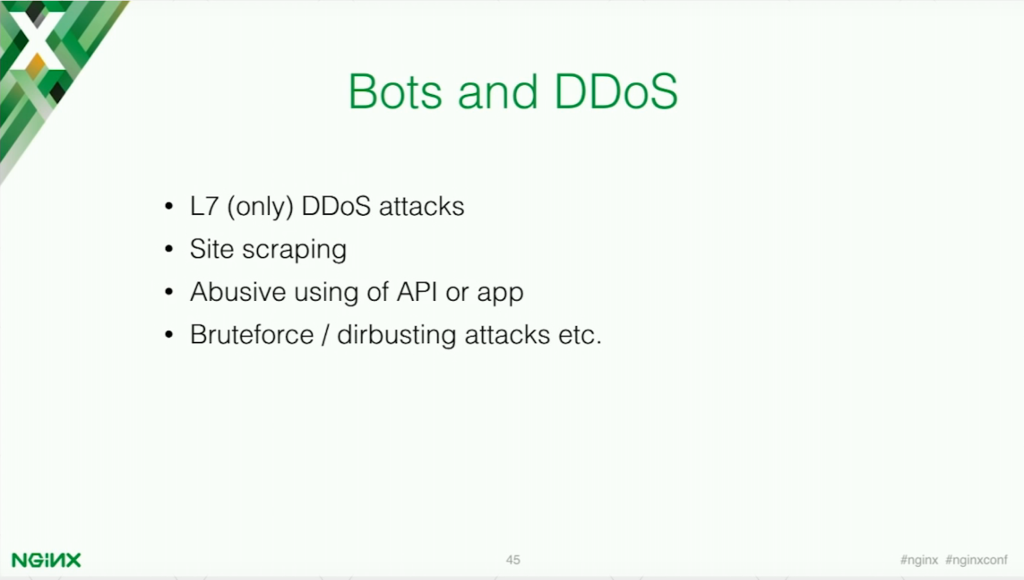 Bots and DDoS abuse APIs, use site scripting, and use bruteforce and dirbusting attacks [presentation by Stepan Ilyan, cofounder of Wallarm, at nginx.conf 2016]